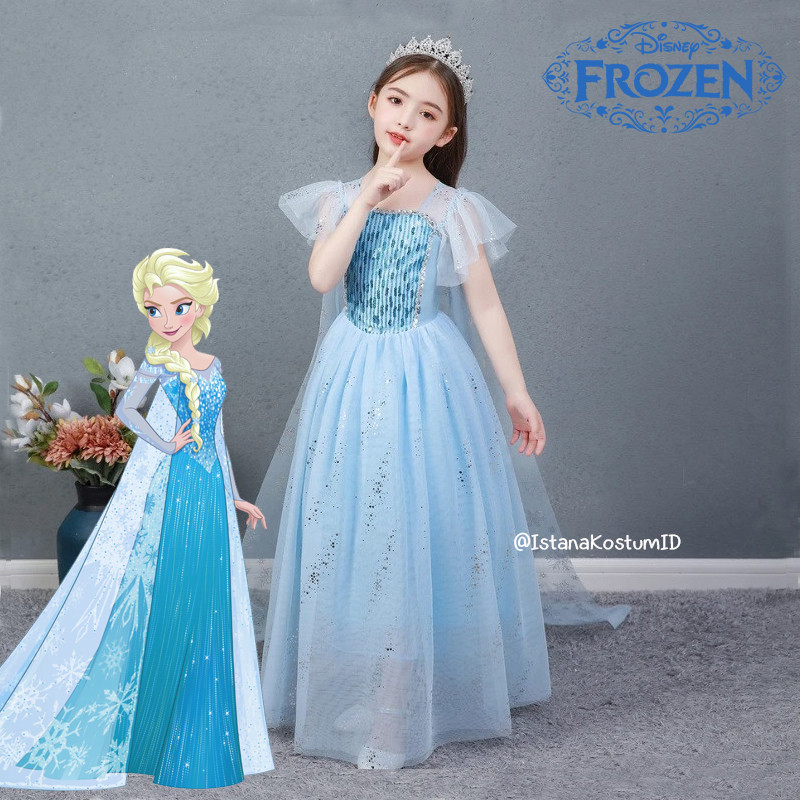 Dress Princess Elsa Frozen Glitter Long Wing