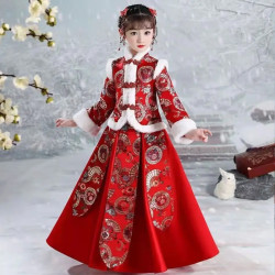 Baju Negara China Winter Merah Bulu2