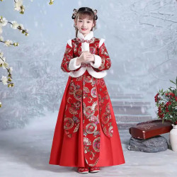 Baju Negara China Winter Merah Bulu2