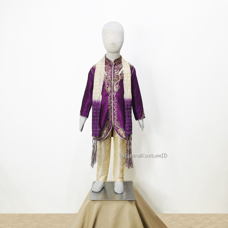 Baju Negara India Bangsawan Purple Beige Boy Sherwani Bangladesh Pakistan Sri Lanka