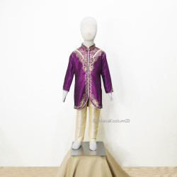 Baju Negara India Bangsawan Purple Beige Boy Sherwani Bangladesh Pakistan Sri Lanka