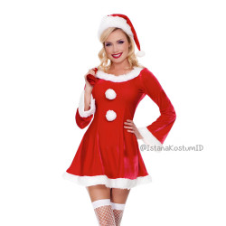 Kostum Santa Dress Buttons A Wanita Dewasa