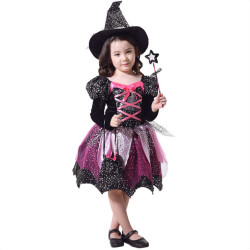 Kostum Penyihir Witch Velvet Pink Black Girl