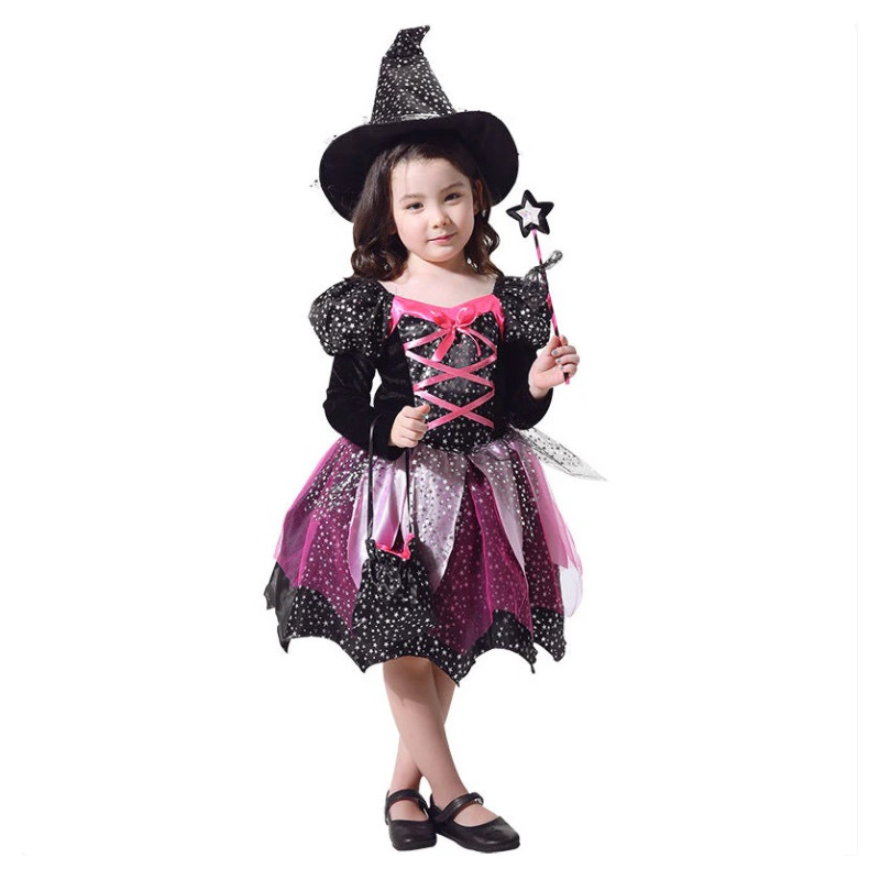 Kostum Penyihir Witch Velvet Pink Black Girl