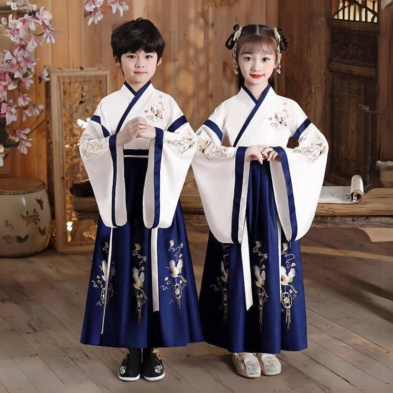 Baju Negara China Hanfu White Navy Unisex