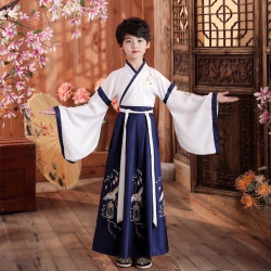 Baju Negara China Hanfu White Navy Unisex