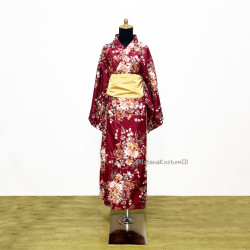 Baju Negara Jepang Kimono Red Gold Flower Wanita Dewasa