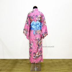 Baju Negara Jepang Kimono Pink Blue Flower Wanita Dewasa