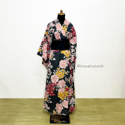 Baju Negara Jepang Kimono Hijau Daun Bunga Wanita Dewasa