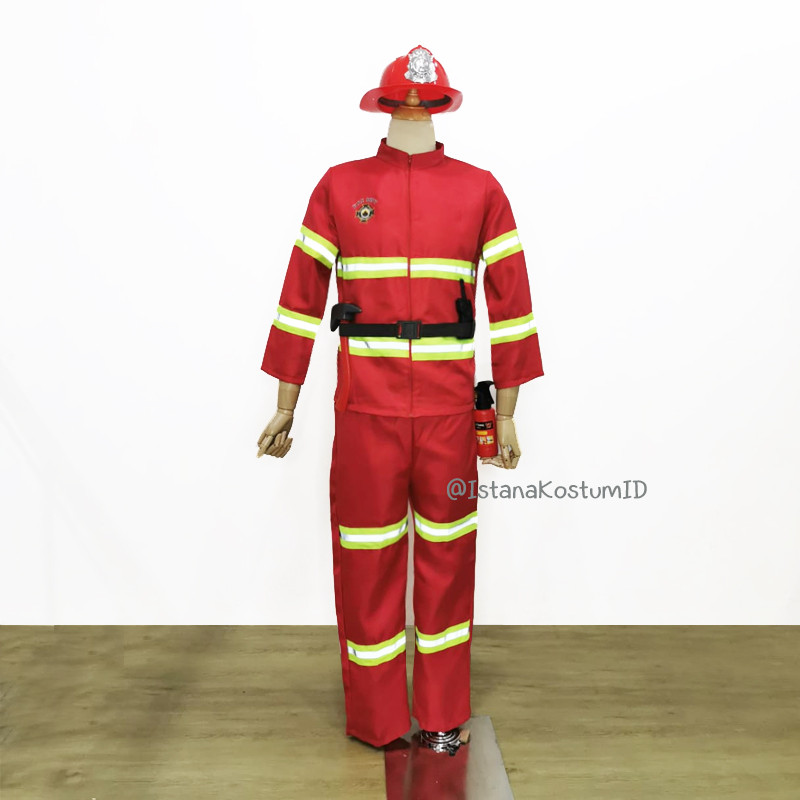 Kostum Pemadam Kebakaran Red Fire Fighter Dewasa