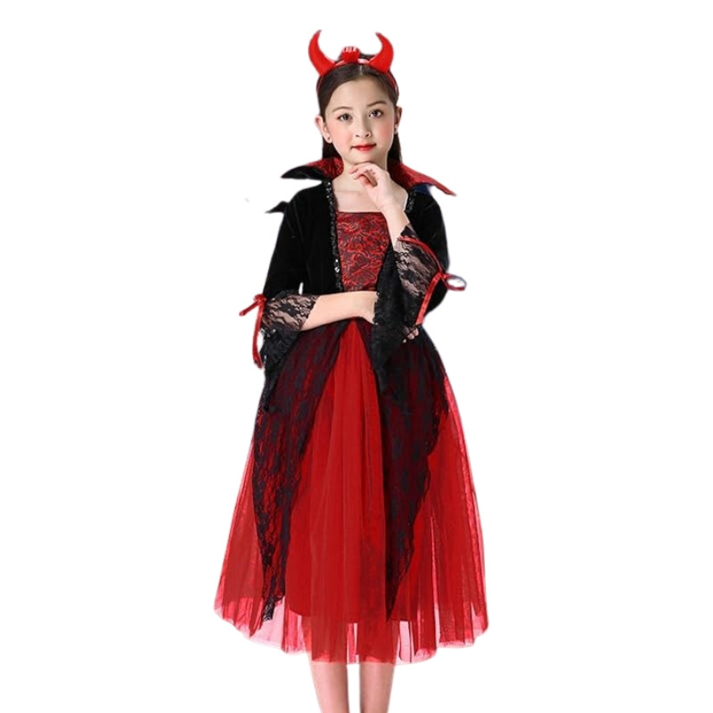 Kostum Penyihir Witch Red Black Vintage Girl