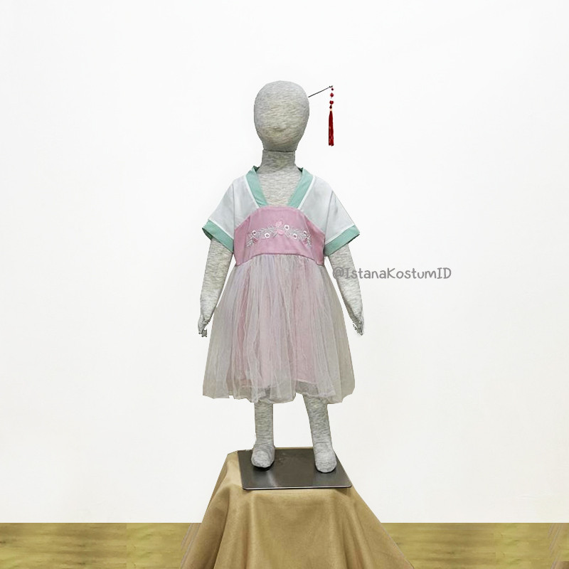Baju Negara China Hanfu Pink White Simple - Bonus