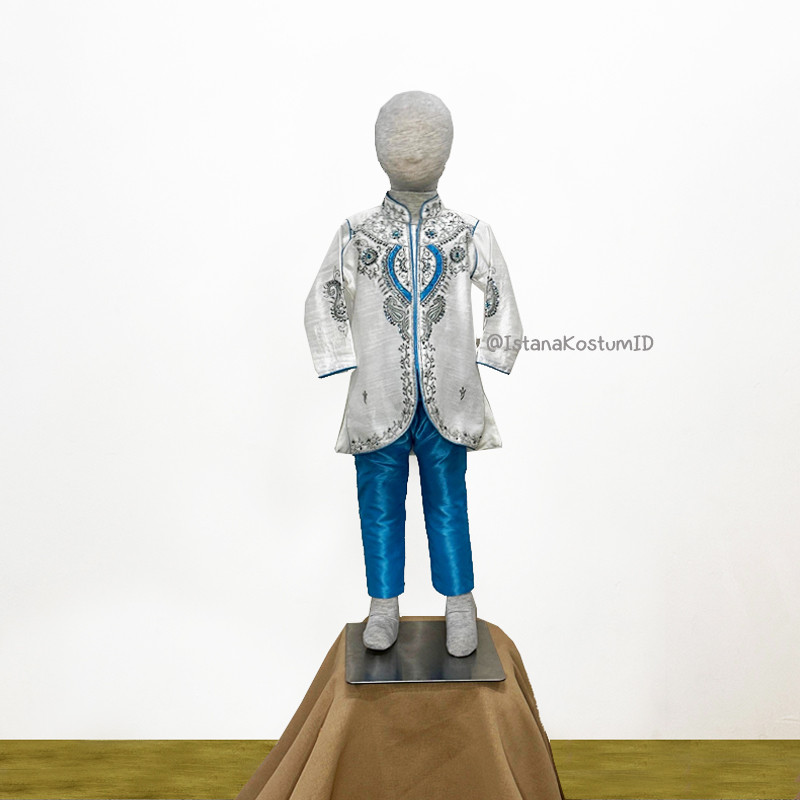 Baju Negara India Bangsawan Sherwani White Blue A Boy Bangladesh Pakistan Sri Lanka