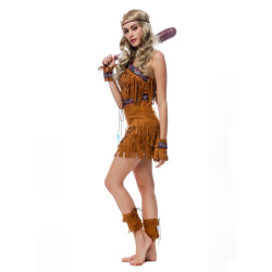sewa kostum Baju Negara Indian Brown Native Amerika A Wanita Dewasa