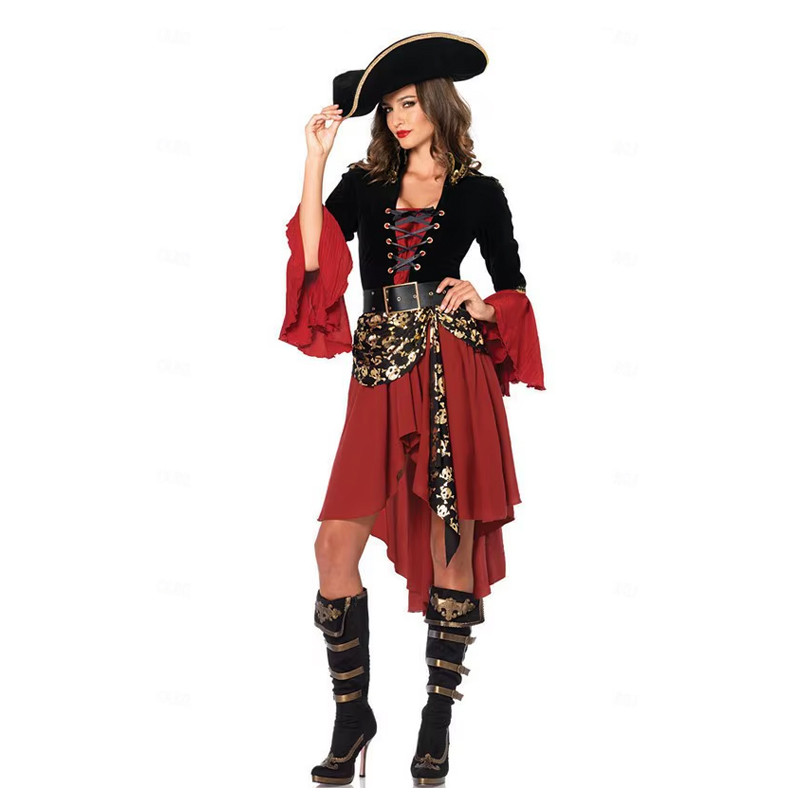 Kostum Pirate Red Black Skull Wanita Dewasa