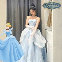 Dress Princess Cinderella Blue Luxury Wanita Dewasa