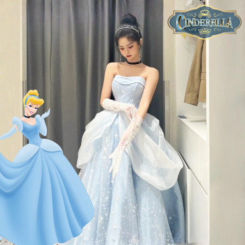 Dress Princess Cinderella Blue Luxury Wanita Dewasa