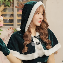 Aksesoris Santa Claus Cape Green Deer Wanita Dewasa