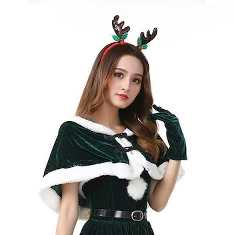 Aksesoris Santa Claus Cape Green Deer Wanita Dewasa