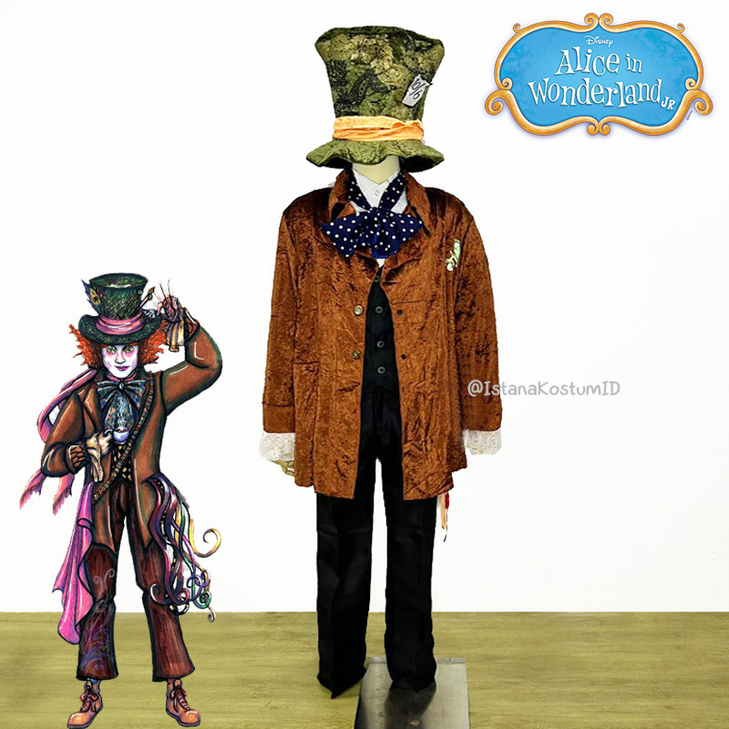 Kostum Mad Hatter Brown Premium Ori Disney Pria Dewasa Alice in Wonderland