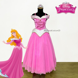 Dress Princess Aurora Pink Gold Ori Disney Resort Wanita Dewasa