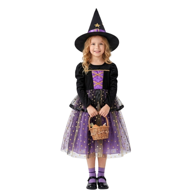 Kostum Penyihir Witch Purple Black Star Girl