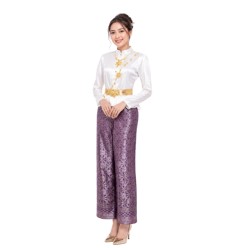Baju Negara Thailand White Purple Wanita Dewasa