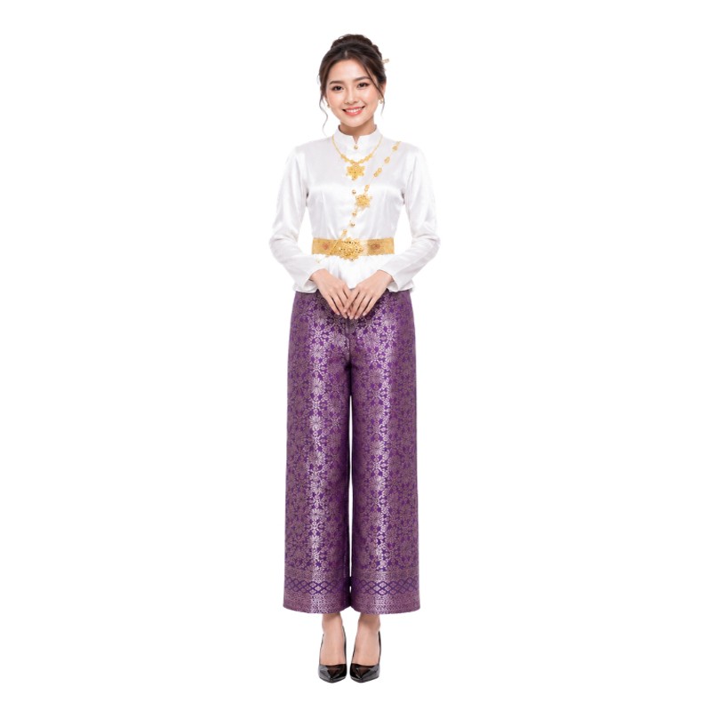Baju Negara Thailand White Purple Wanita Dewasa
