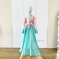 Baju Negara Korea Pink Green Sequin Long Hanbok