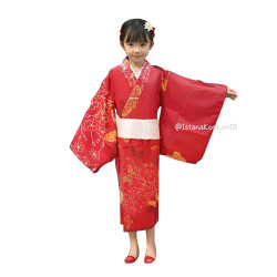 Baju Negara Jepang Yukata Red Soft Gold Girl