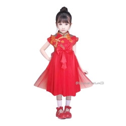 Baju Negara China Cheongsam Premium Silk Red Girl