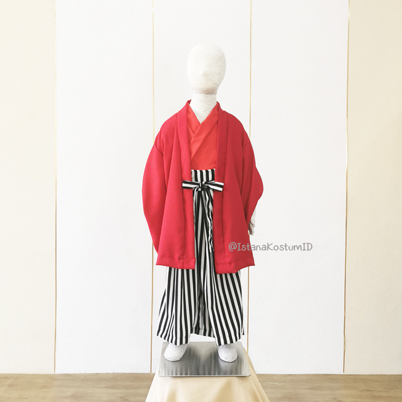 Baju Negara Jepang Yukata Hakama Kimono Boy Red Salur