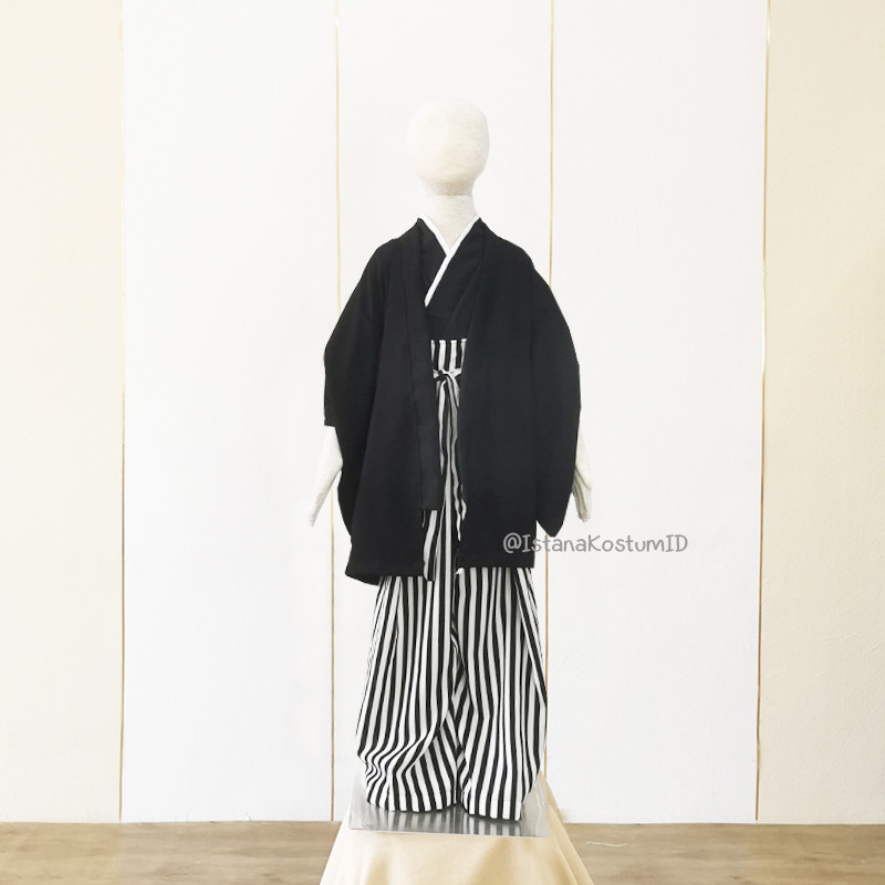 Baju Negara Jepang Yukata Hakama Kimono Boy Black Salur