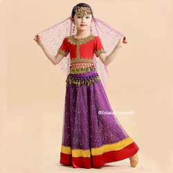 Baju Negara India Belly Dancer Red Purple Skirt