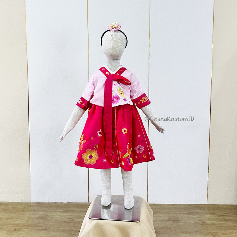 Baju Negara Korea Hanbok Pink Magenta Flower Girl
